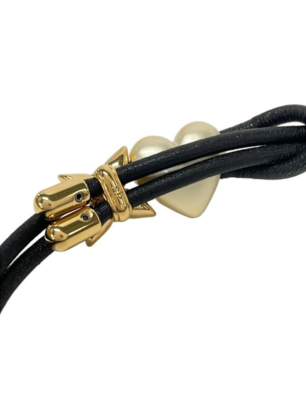 Louis Vuitton Bracelet Blue Pearl Heart Leather Black White Gold - Picture 3 of 5